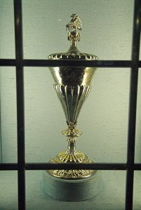 The Anne Boleyn Cup. This 16th century gilded silver goblet was given to Dr Richard  Masters by Anne Boleyn, and Dr Masters presented it to the church.